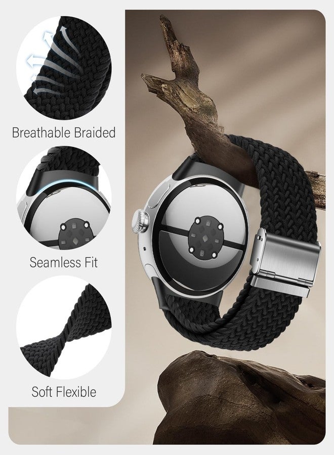 BandRain Stretchy Braided Bands Compatible with Google Pixel Watch 3 45mm Band for Women Men - Upgraded Metal Lugs - Elastic Nylon Breathable Sport Straps for Pixel 3 Watch Band 45mm (Starlight, Pixel Watch 3 45mm) - Image 4